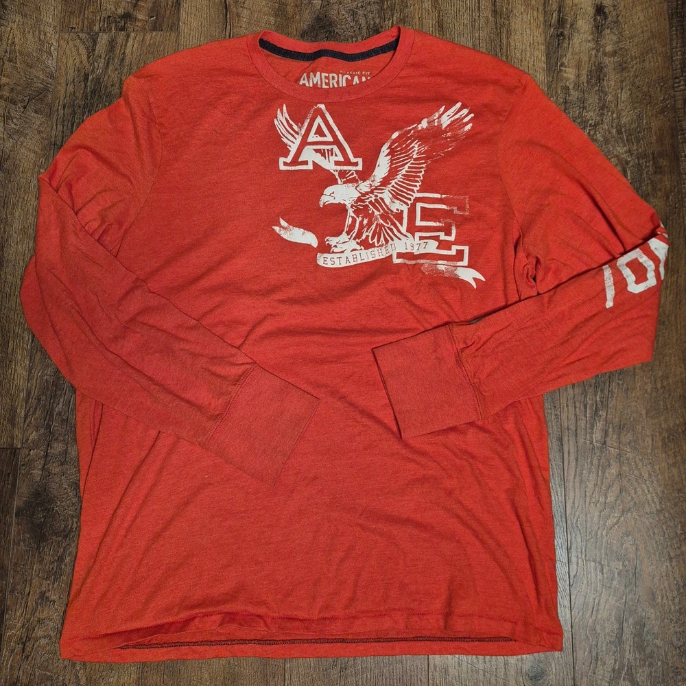 American Eagle Shirt Long Sleeve Mens XL Red Cotton Blend Eagle Logo